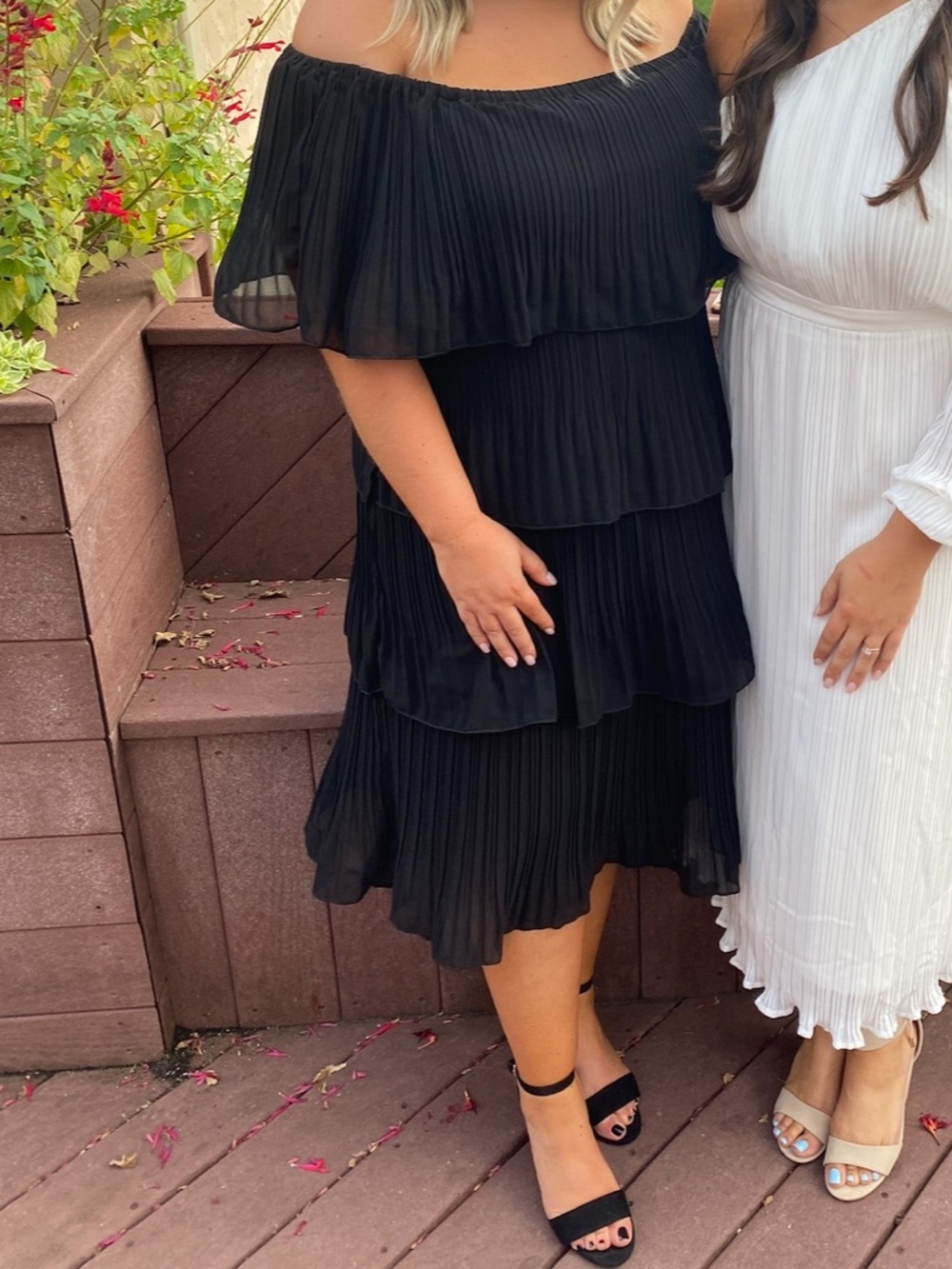 Women’s Off-Shoulder Black Pleated Midi Dress